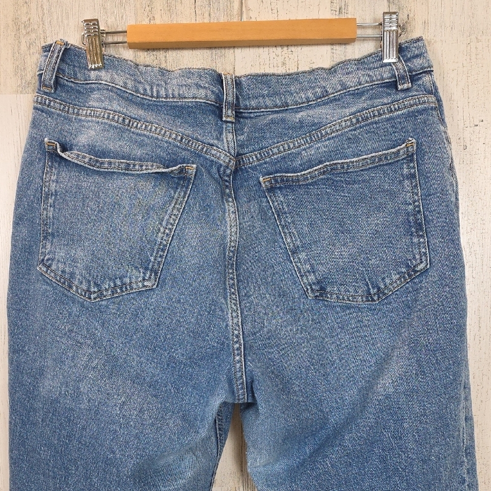 MNG New Mom Classic Blue Straight Leg Women's Jeans 5 Pocket Zipup Size 12 FLAW - Picture 4 of 11